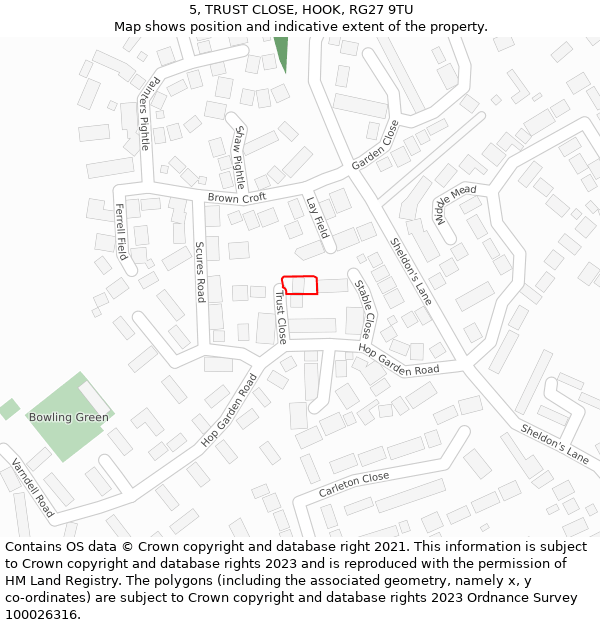 5, TRUST CLOSE, HOOK, RG27 9TU: Location map and indicative extent of plot