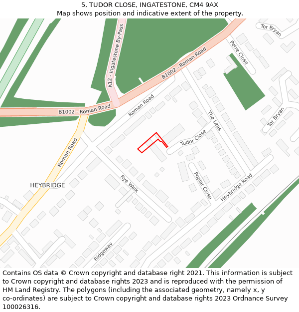 5, TUDOR CLOSE, INGATESTONE, CM4 9AX: Location map and indicative extent of plot