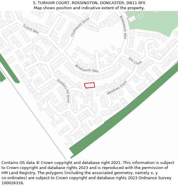 5, TURHAM COURT, ROSSINGTON, DONCASTER, DN11 0FX: Location map and indicative extent of plot