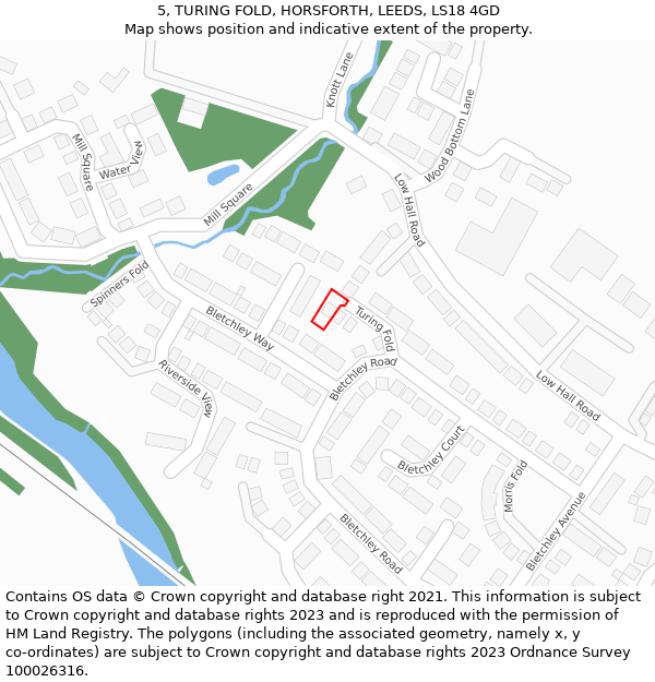 5, TURING FOLD, HORSFORTH, LEEDS, LS18 4GD: Location map and indicative extent of plot