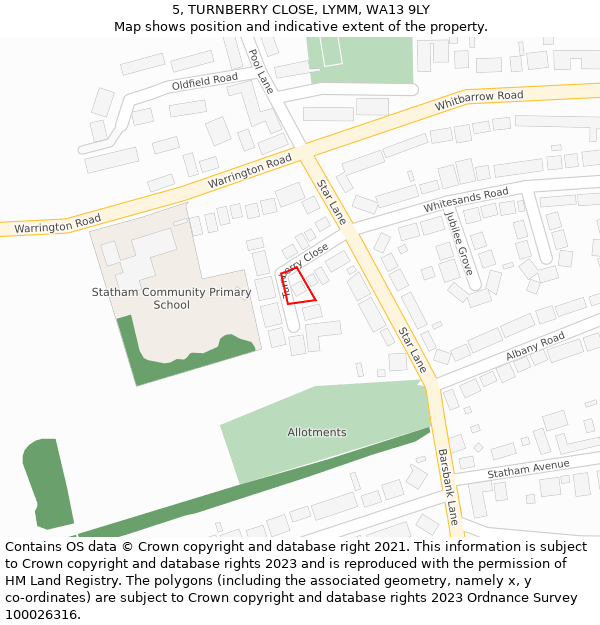 5, TURNBERRY CLOSE, LYMM, WA13 9LY: Location map and indicative extent of plot