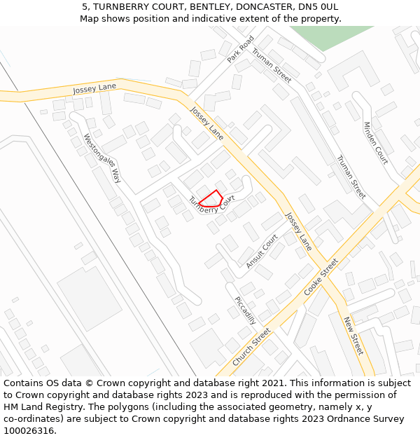 5, TURNBERRY COURT, BENTLEY, DONCASTER, DN5 0UL: Location map and indicative extent of plot