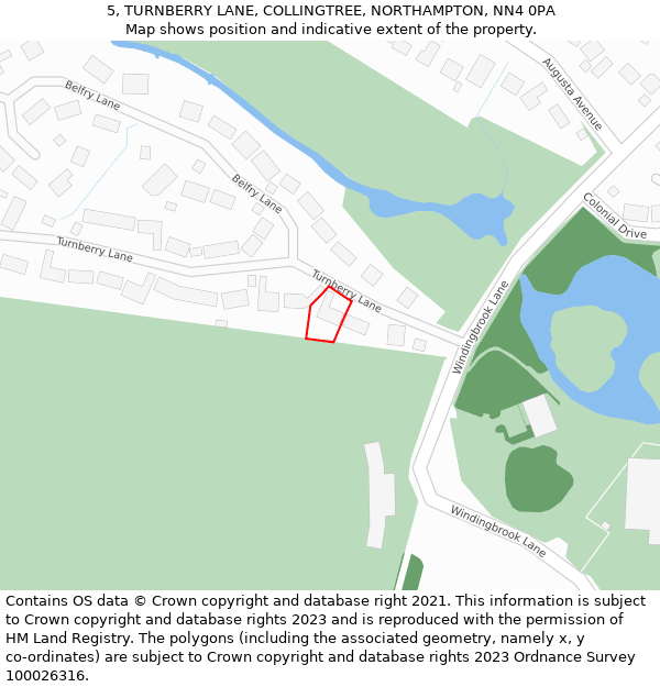 5, TURNBERRY LANE, COLLINGTREE, NORTHAMPTON, NN4 0PA: Location map and indicative extent of plot