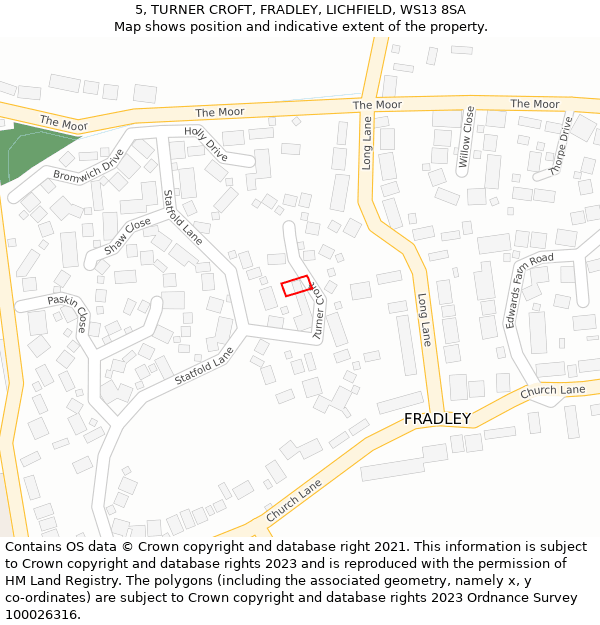 5, TURNER CROFT, FRADLEY, LICHFIELD, WS13 8SA: Location map and indicative extent of plot