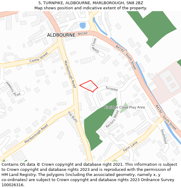 5, TURNPIKE, ALDBOURNE, MARLBOROUGH, SN8 2BZ: Location map and indicative extent of plot