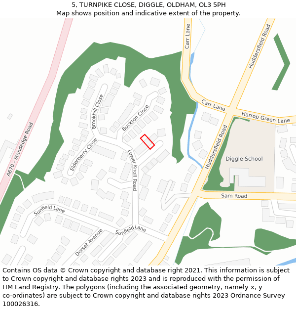 5, TURNPIKE CLOSE, DIGGLE, OLDHAM, OL3 5PH: Location map and indicative extent of plot