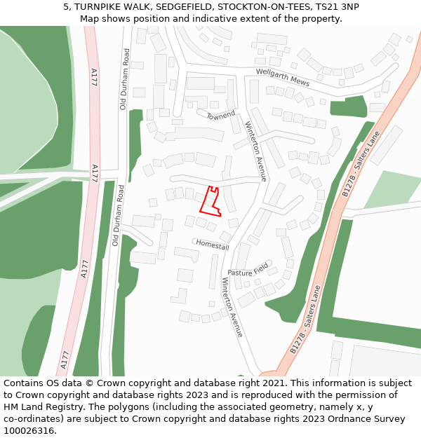5, TURNPIKE WALK, SEDGEFIELD, STOCKTON-ON-TEES, TS21 3NP: Location map and indicative extent of plot