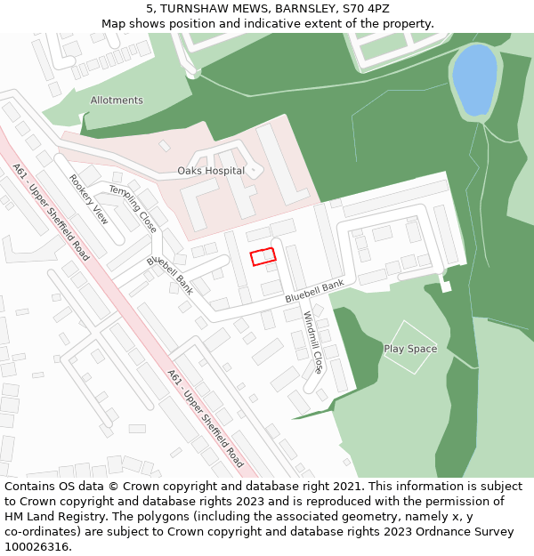 5, TURNSHAW MEWS, BARNSLEY, S70 4PZ: Location map and indicative extent of plot