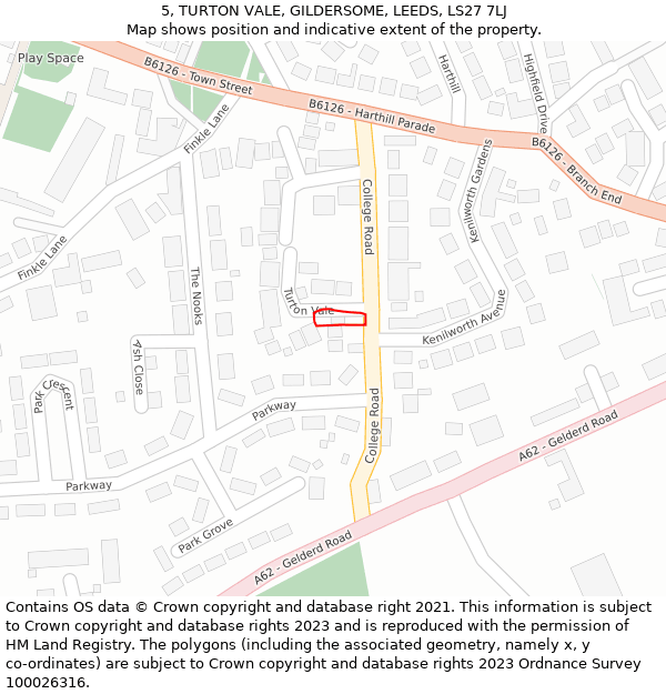 5, TURTON VALE, GILDERSOME, LEEDS, LS27 7LJ: Location map and indicative extent of plot