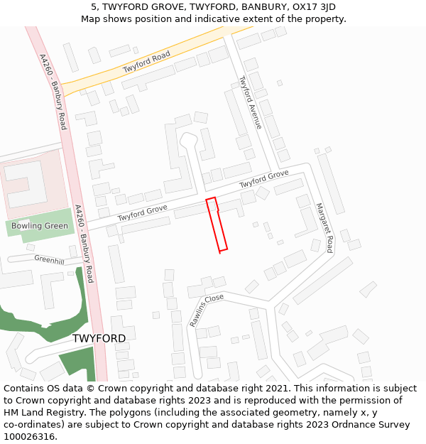 5, TWYFORD GROVE, TWYFORD, BANBURY, OX17 3JD: Location map and indicative extent of plot