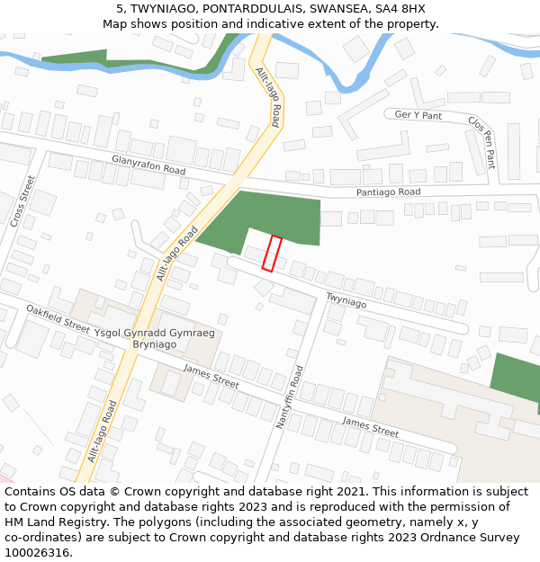 5, TWYNIAGO, PONTARDDULAIS, SWANSEA, SA4 8HX: Location map and indicative extent of plot