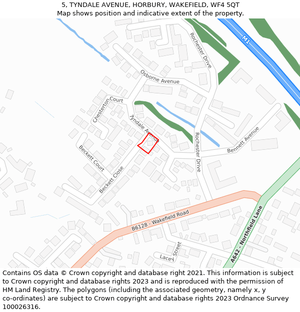 5, TYNDALE AVENUE, HORBURY, WAKEFIELD, WF4 5QT: Location map and indicative extent of plot