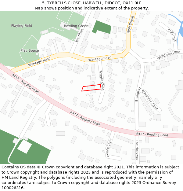 5, TYRRELLS CLOSE, HARWELL, DIDCOT, OX11 0LF: Location map and indicative extent of plot