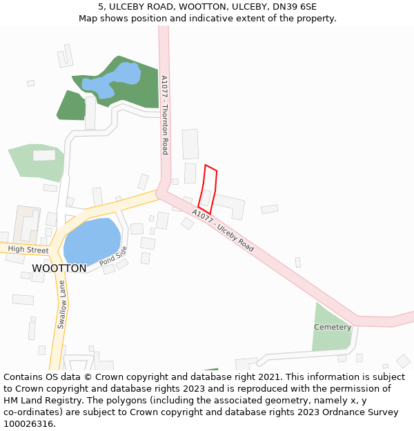 5, ULCEBY ROAD, WOOTTON, ULCEBY, DN39 6SE: Location map and indicative extent of plot