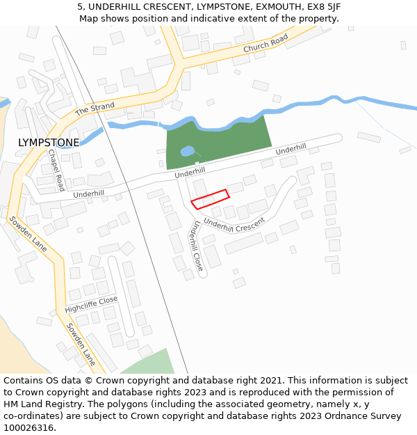 5, UNDERHILL CRESCENT, LYMPSTONE, EXMOUTH, EX8 5JF: Location map and indicative extent of plot