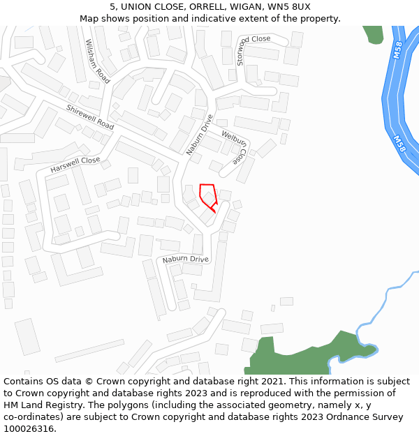 5, UNION CLOSE, ORRELL, WIGAN, WN5 8UX: Location map and indicative extent of plot