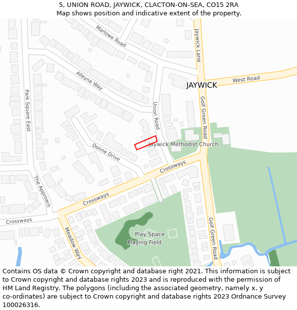 5, UNION ROAD, JAYWICK, CLACTON-ON-SEA, CO15 2RA: Location map and indicative extent of plot