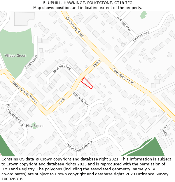 5, UPHILL, HAWKINGE, FOLKESTONE, CT18 7FG: Location map and indicative extent of plot