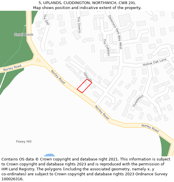 5, UPLANDS, CUDDINGTON, NORTHWICH, CW8 2XL: Location map and indicative extent of plot