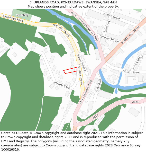 5, UPLANDS ROAD, PONTARDAWE, SWANSEA, SA8 4AH: Location map and indicative extent of plot