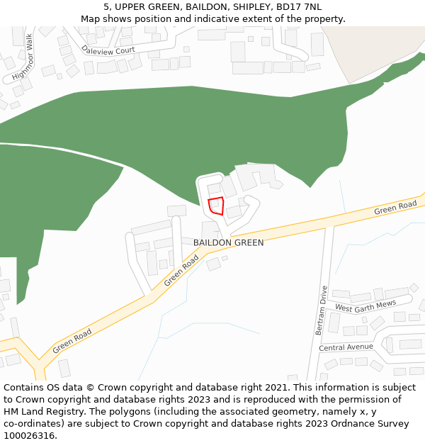 5, UPPER GREEN, BAILDON, SHIPLEY, BD17 7NL: Location map and indicative extent of plot