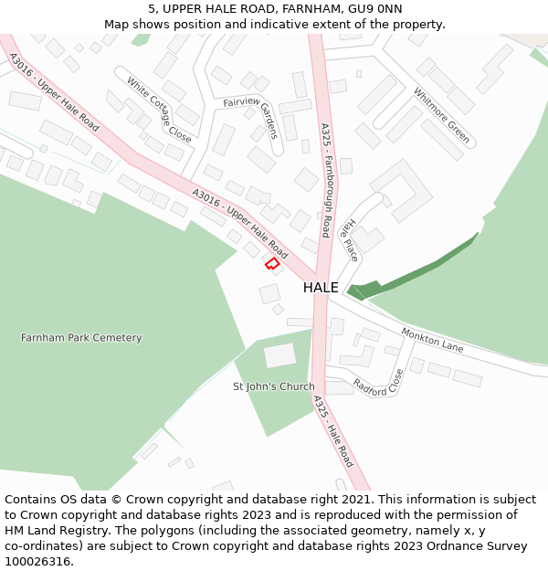 5, UPPER HALE ROAD, FARNHAM, GU9 0NN: Location map and indicative extent of plot