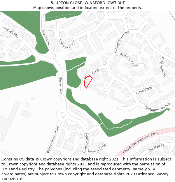 5, UPTON CLOSE, WINSFORD, CW7 3UF: Location map and indicative extent of plot