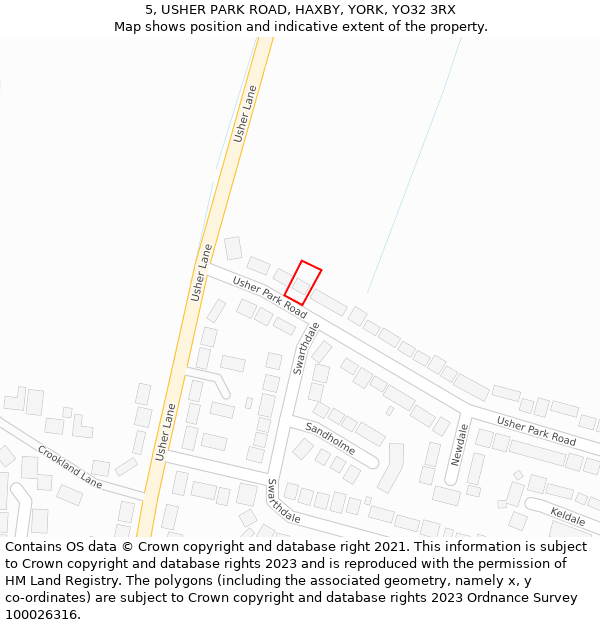 5, USHER PARK ROAD, HAXBY, YORK, YO32 3RX: Location map and indicative extent of plot