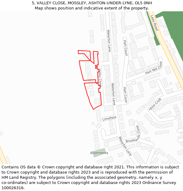 5, VALLEY CLOSE, MOSSLEY, ASHTON-UNDER-LYNE, OL5 0NH: Location map and indicative extent of plot