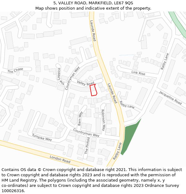 5, VALLEY ROAD, MARKFIELD, LE67 9QS: Location map and indicative extent of plot