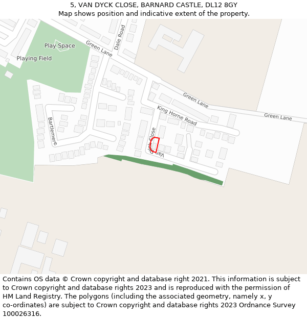 5, VAN DYCK CLOSE, BARNARD CASTLE, DL12 8GY: Location map and indicative extent of plot