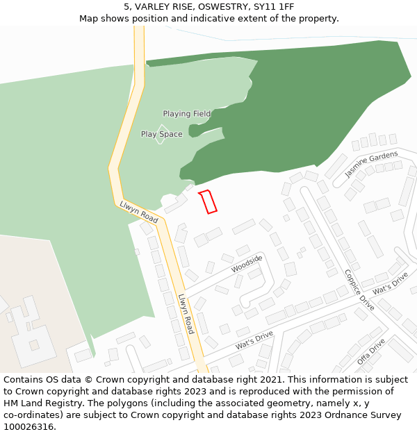 5, VARLEY RISE, OSWESTRY, SY11 1FF: Location map and indicative extent of plot