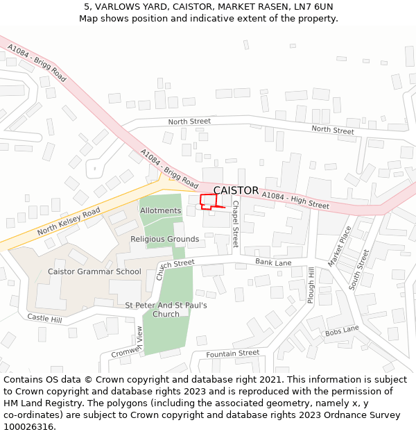 5, VARLOWS YARD, CAISTOR, MARKET RASEN, LN7 6UN: Location map and indicative extent of plot