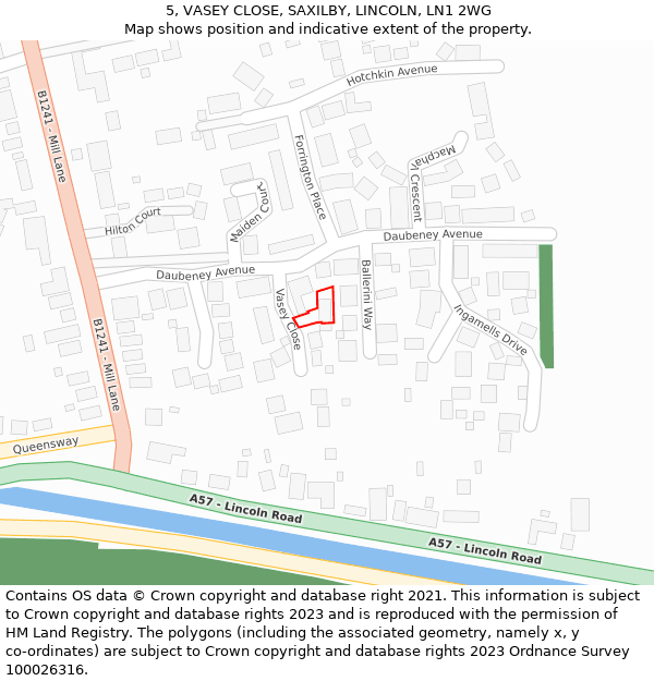 5, VASEY CLOSE, SAXILBY, LINCOLN, LN1 2WG: Location map and indicative extent of plot