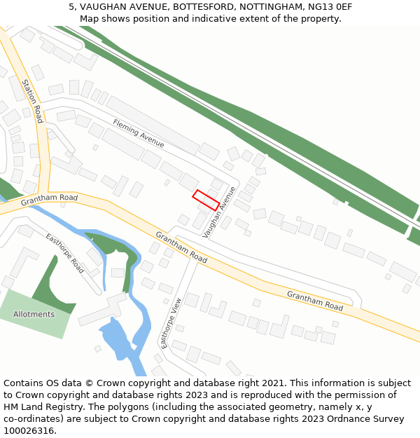 5, VAUGHAN AVENUE, BOTTESFORD, NOTTINGHAM, NG13 0EF: Location map and indicative extent of plot