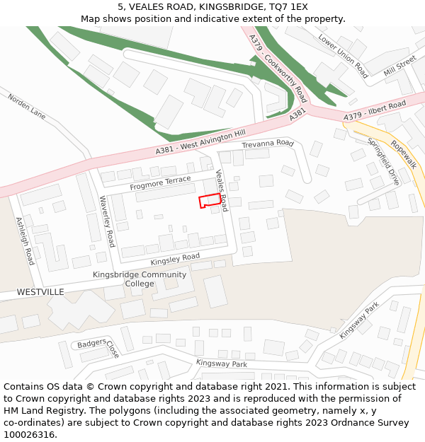 5, VEALES ROAD, KINGSBRIDGE, TQ7 1EX: Location map and indicative extent of plot