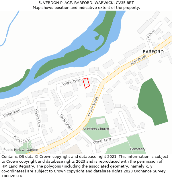 5, VERDON PLACE, BARFORD, WARWICK, CV35 8BT: Location map and indicative extent of plot