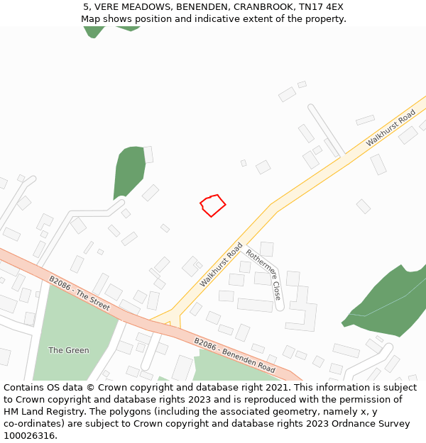 5, VERE MEADOWS, BENENDEN, CRANBROOK, TN17 4EX: Location map and indicative extent of plot