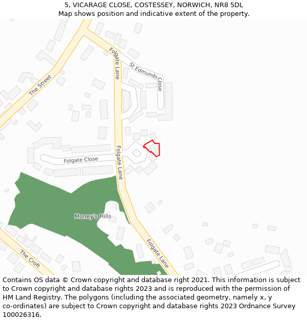 5, VICARAGE CLOSE, COSTESSEY, NORWICH, NR8 5DL: Location map and indicative extent of plot