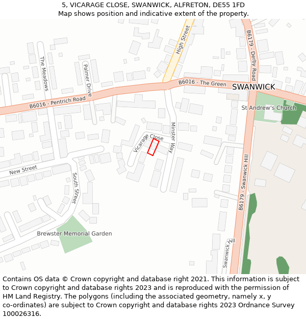 5, VICARAGE CLOSE, SWANWICK, ALFRETON, DE55 1FD: Location map and indicative extent of plot