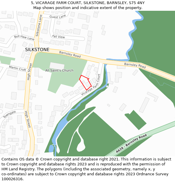 5, VICARAGE FARM COURT, SILKSTONE, BARNSLEY, S75 4NY: Location map and indicative extent of plot
