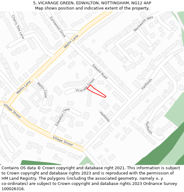 5, VICARAGE GREEN, EDWALTON, NOTTINGHAM, NG12 4AP: Location map and indicative extent of plot