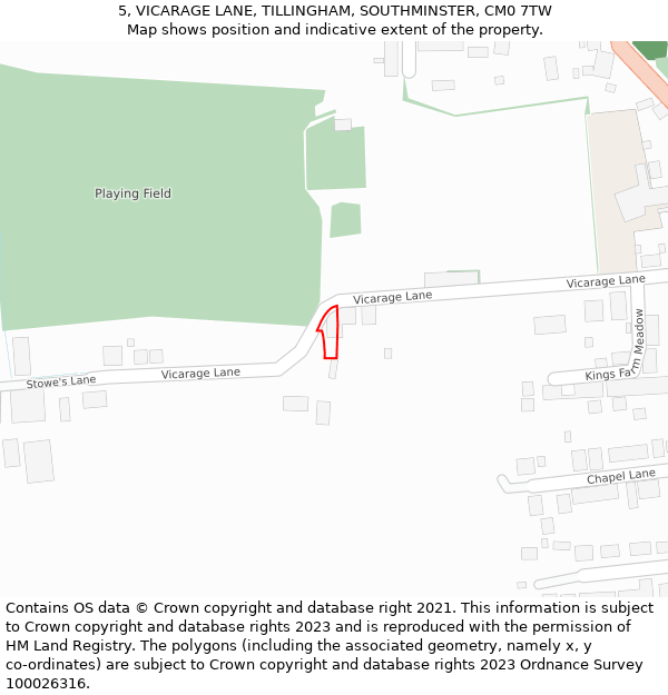 5, VICARAGE LANE, TILLINGHAM, SOUTHMINSTER, CM0 7TW: Location map and indicative extent of plot