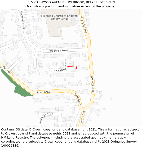 5, VICARWOOD AVENUE, HOLBROOK, BELPER, DE56 0UG: Location map and indicative extent of plot