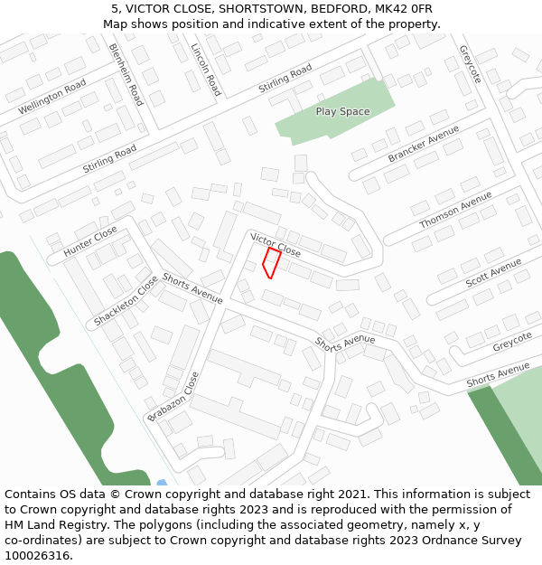 5, VICTOR CLOSE, SHORTSTOWN, BEDFORD, MK42 0FR: Location map and indicative extent of plot