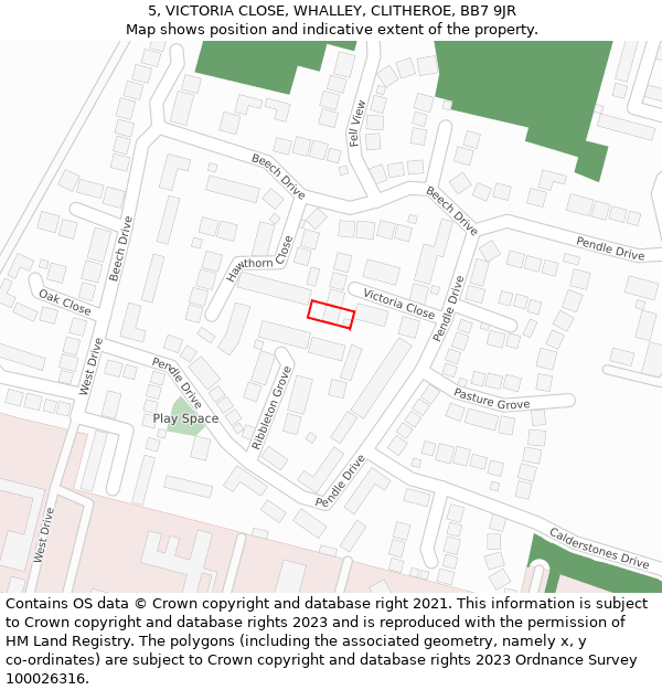 5, VICTORIA CLOSE, WHALLEY, CLITHEROE, BB7 9JR: Location map and indicative extent of plot