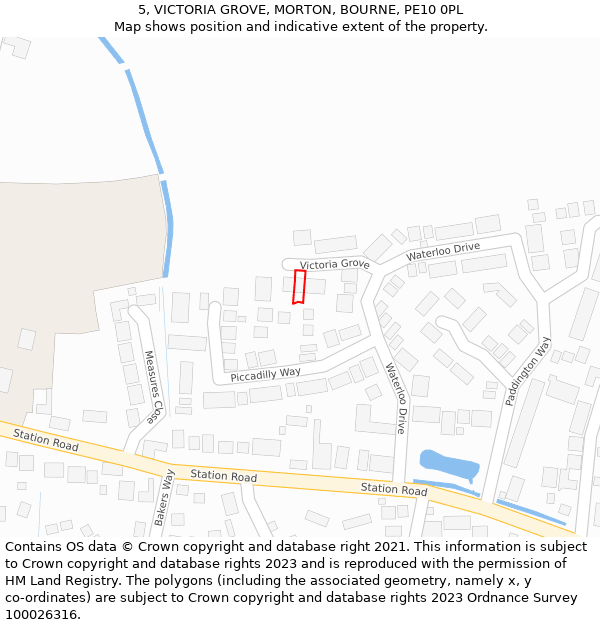 5, VICTORIA GROVE, MORTON, BOURNE, PE10 0PL: Location map and indicative extent of plot