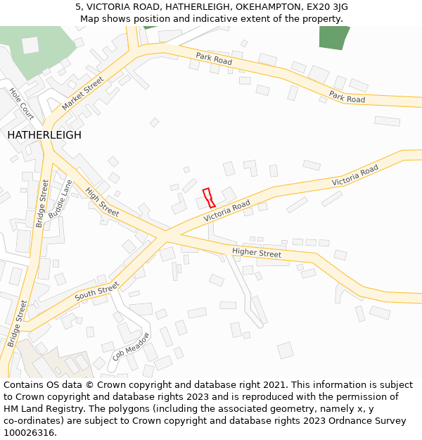 5, VICTORIA ROAD, HATHERLEIGH, OKEHAMPTON, EX20 3JG: Location map and indicative extent of plot