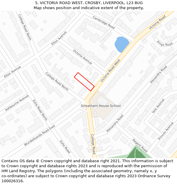 5, VICTORIA ROAD WEST, CROSBY, LIVERPOOL, L23 8UG: Location map and indicative extent of plot