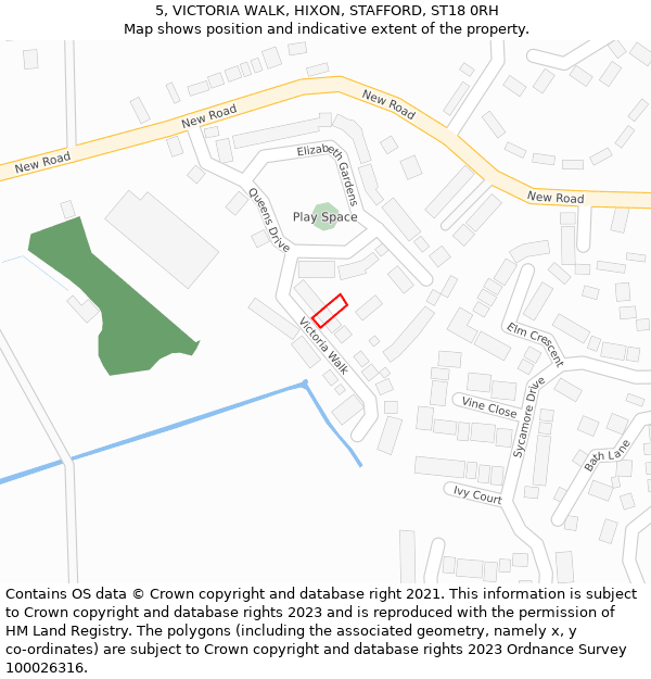 5, VICTORIA WALK, HIXON, STAFFORD, ST18 0RH: Location map and indicative extent of plot